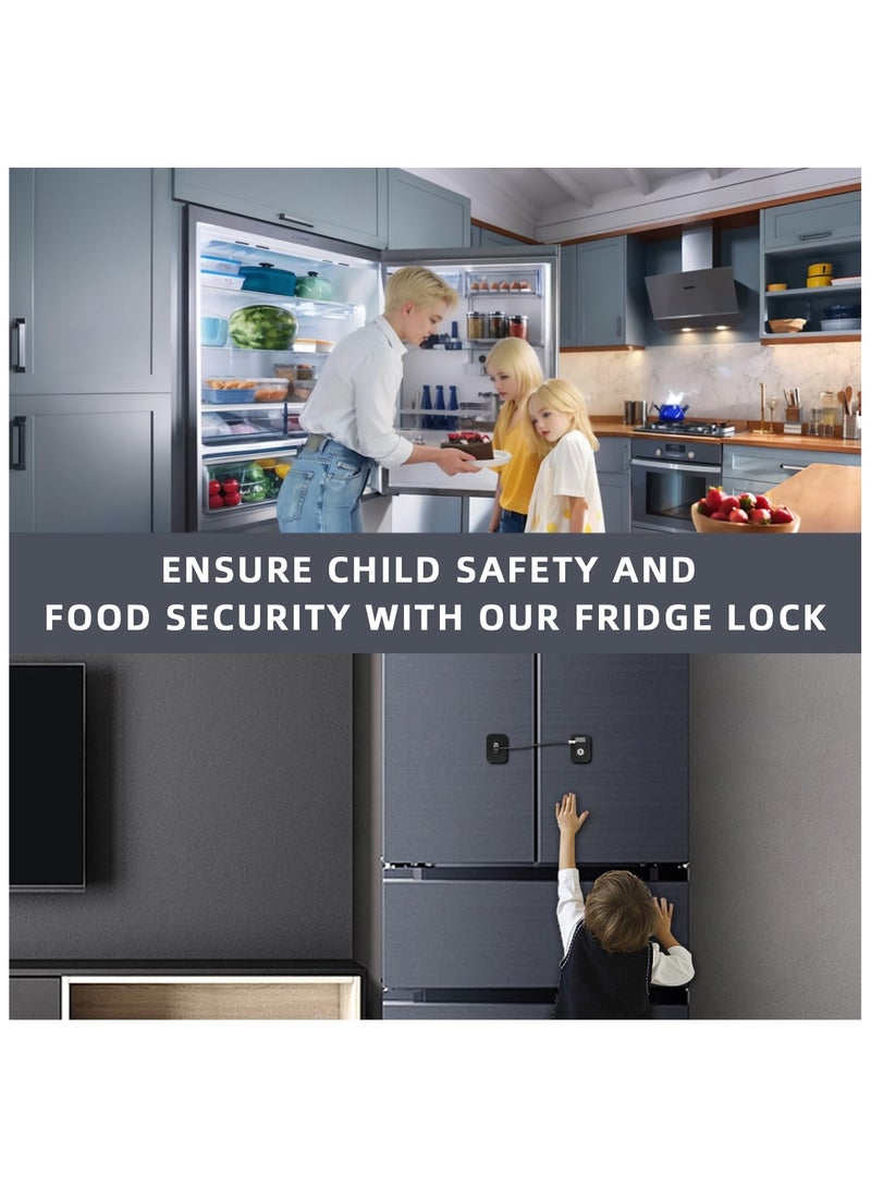 Fridge Lock, 2PCS Upgraded Refrigerator Lock for Kids Fridge Locks for Kids and Freezer Lock with Keys Easy to Use and Install, Mini Fridge Lock, Black  - Image 3