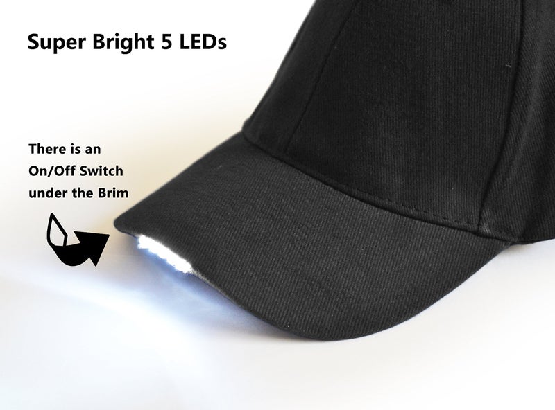 UltraKey Hands Free LED Baseball Cap Hat for Outdoor Jogging Hip Hop Party Holiday Black - Image 5