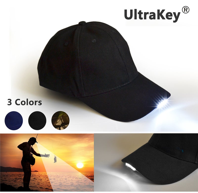 UltraKey Hands Free LED Baseball Cap Hat for Outdoor Jogging Hip Hop Party Holiday Black - Image 2