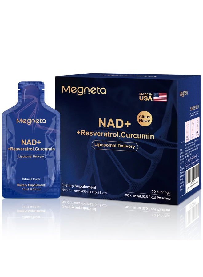 Megneta Liposomal NAD+ Supplement with Resveratrol, Anti-Aging, Energy Boost & Cellular Health Support, 15.2 fl. oz NAD Liquid for Men & Women (30 Pouch) - Image 1