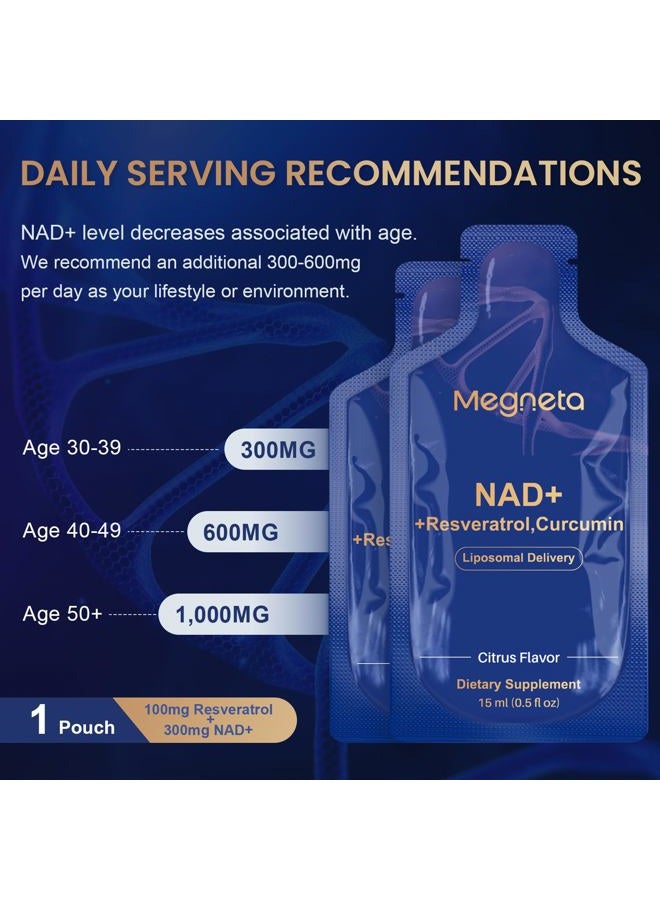 Megneta Liposomal NAD+ Supplement with Resveratrol, Anti-Aging, Energy Boost & Cellular Health Support, 15.2 fl. oz NAD Liquid for Men & Women (30 Pouch) - Image 5