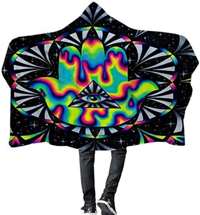 Colourful Winter Plush Wearable Cloak Double-Layer Bath Children Adult Throw Printed Hooded Blanket Daily Use (Colour: 7 Size: 200150) (1200 x 150) - Image 2