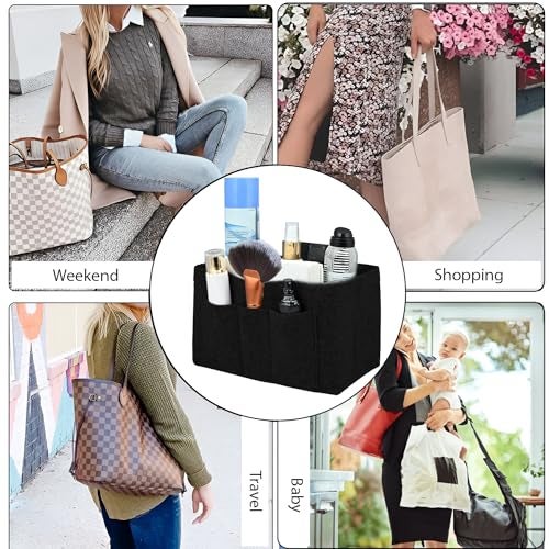 GREENSHEEP Women Felt Purse Organizer Storage Bag for Ladies Handbag Tote Bag Glasses Keys- (Black, Large, 11.4x5.9x7.1 inch) - Image 3