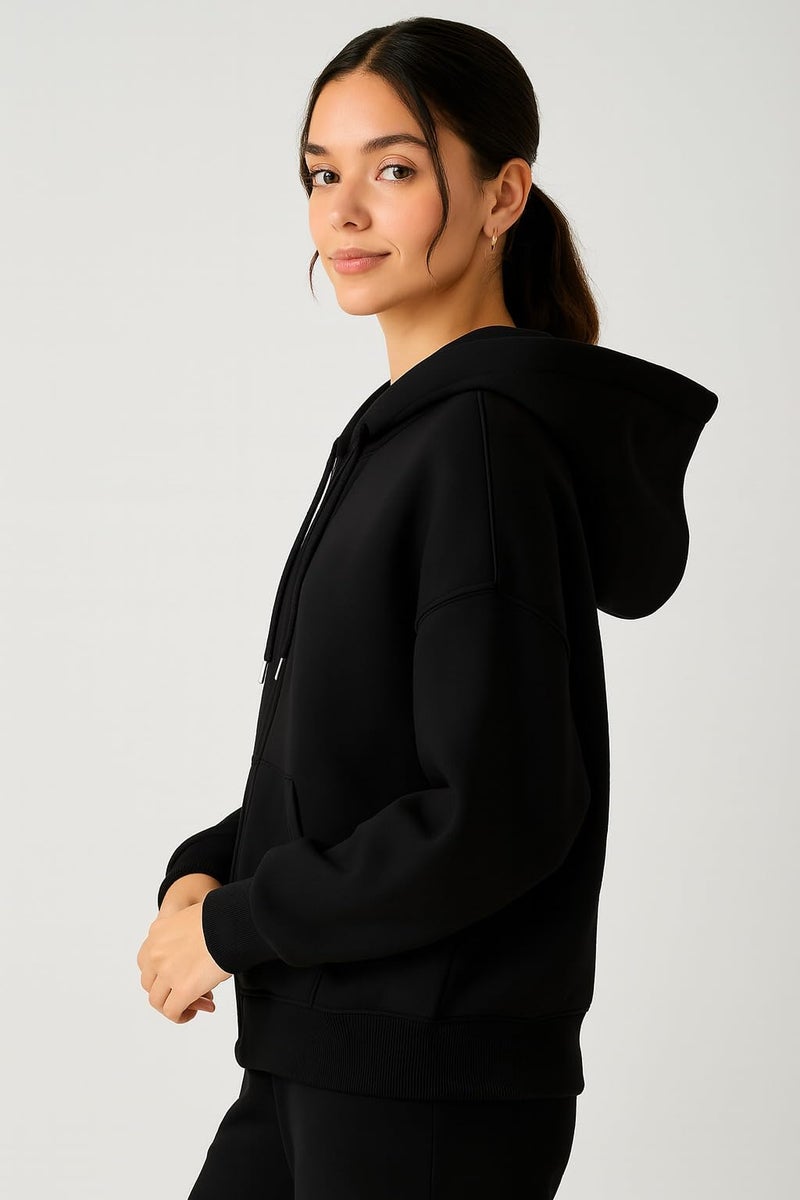 ADBUCKS Women's Oversized Winter Jacket Sweatshirts Casual Drawstring Clothes Zip Up Hoodie with Front Pocket Ii Womens Hoodies Ii (in, Alpha, 4XL, Black) - Image 3