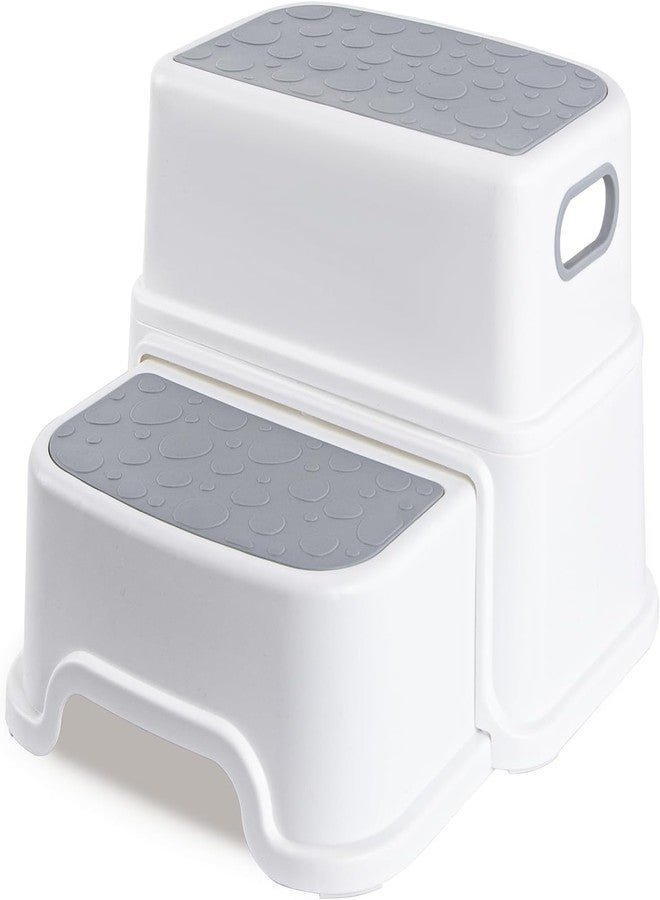 Meneflix Two Step Stool for Kids, Double up Toddler Step Stool for Potty Training, Kitchen, Bathroom, Toilet Stool with Anti-Slip Strips for Safety, Stackable, Wide Step (1 Pack White) - Image 1