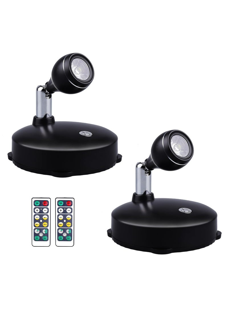 CMGTYYD 2Pcs Wireless Spotlight for Indoor, Battery Operated LED Spotlight with Dimmable Rotatable Timer Uplight Mini Accent Lights with Remote for Wall Display Plants Painting Artwork Closet Natural White  - Image 1