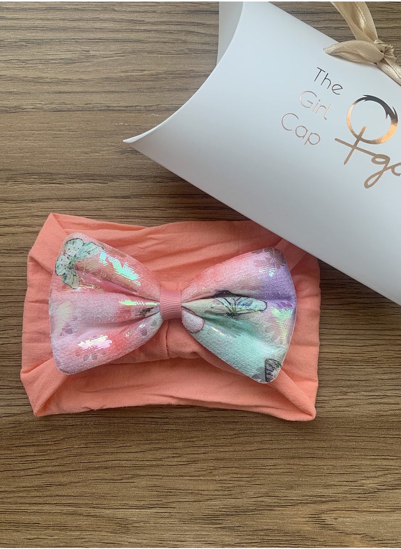 The Girl Cap tgc The Girl Cap Baby Butterfly Headband – One Size Beautiful & Elegant Design Stretchable Headwear - Perfect Hair Accessories for Baby (Peach), 1 count  - Image 3