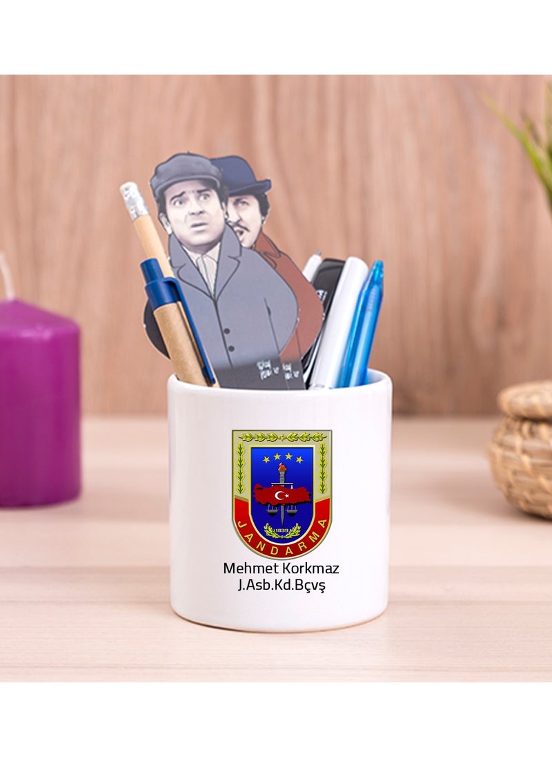 Hediye Dükkanı Gift Shop Personalized Gendarmerie Logo Ceramic Pen Holder 