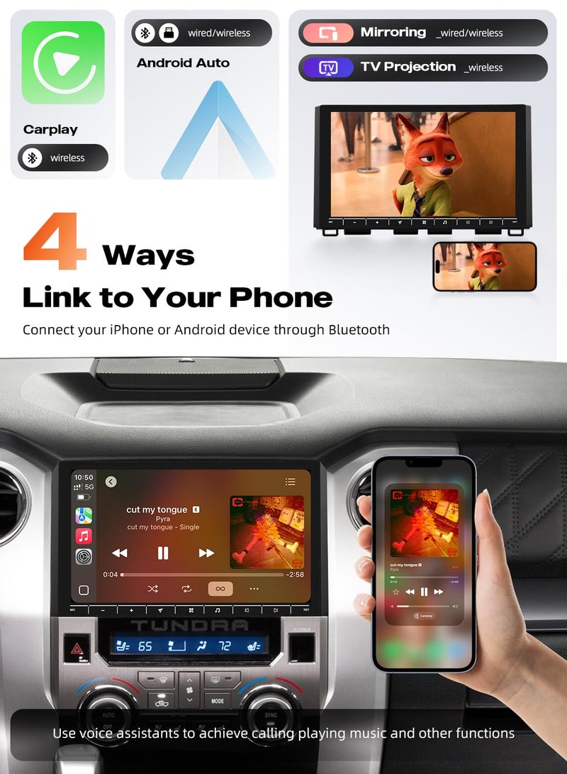 Dasaita Android 13 Radio for Toyota Tundra 2014-2021, 10.2 Inch QLED Touchscreen, Wireless CarPlay, Android Auto, 5G WiFi, 4G LTE, DSP, GPS Navigation, 6GB+64GB - Image 5