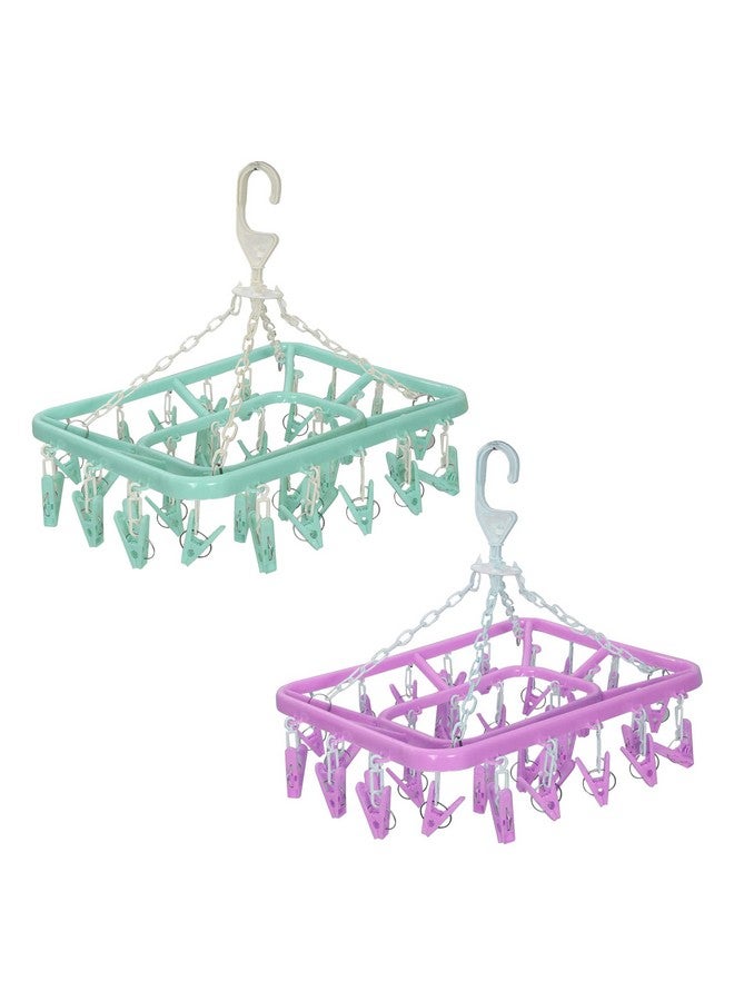 Kuber Industries Plastic 360 Degree Portable Folding Clothes Drying Rack Space Saving Travel Rotatable Clips (Green, 32 Clip, KUBMART15537) - Image 3