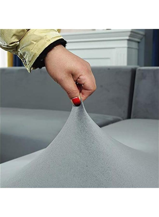 Yulejo Velvet Plush Sofa Cover, Skid Resistance Stretch Sofa Cover Slipcover Soft Thick Sofa Protector for L-shape Sectional Couch (Light Grey,2 Seater(57-73)) - Image 4