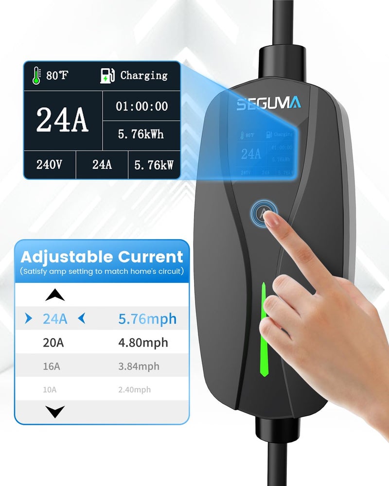SEGUMA Level 2 Tesla Charger-24Amp 240V, NEMA 14-30 Plug, 25FT Extension Cable, Adjustable Current (10-24A)-Portable Home Mobile EV Charger for Model Y/X/3/S/Cybertruck, Fit 4-Prong Dryer Outlet - Image 4