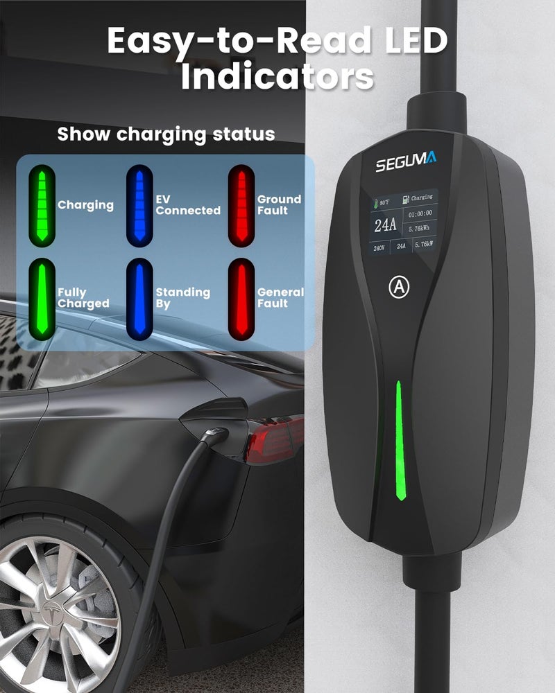 SEGUMA Level 2 Tesla Charger-24Amp 240V, NEMA 14-30 Plug, 25FT Extension Cable, Adjustable Current (10-24A)-Portable Home Mobile EV Charger for Model Y/X/3/S/Cybertruck, Fit 4-Prong Dryer Outlet - Image 5