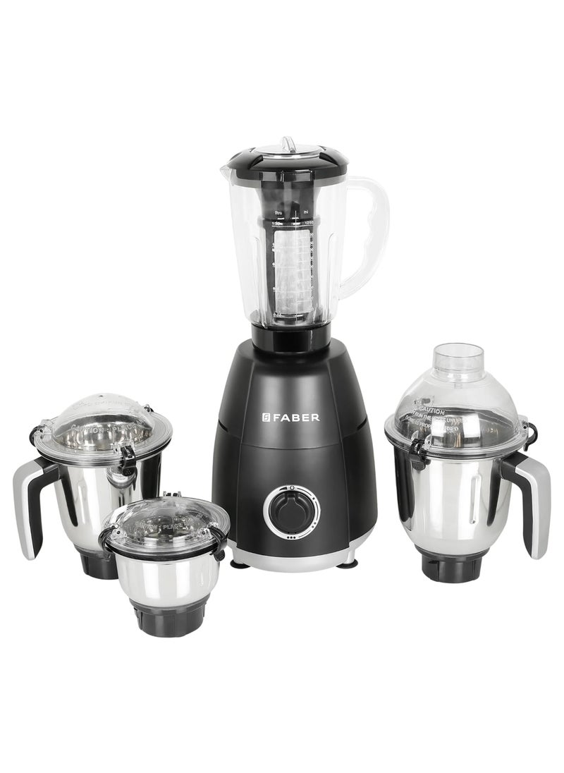 Faber Faber Crown 800W Blender Mixer Grinder, 3 SS Clip Lock Jars + 1 PC jar || Low-Noise Copper Motor, up to 20000 RPM Speed || 2 Year Comprehensive & 5 Year Motor Warranty (FMG Crown 800 W 4J Nero) Black  - Image 1