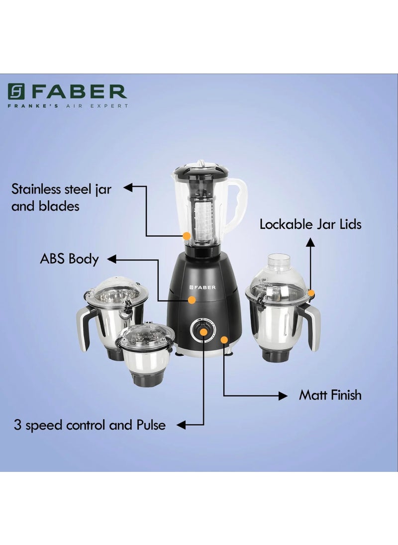 Faber Faber Crown 800W Blender Mixer Grinder, 3 SS Clip Lock Jars + 1 PC jar || Low-Noise Copper Motor, up to 20000 RPM Speed || 2 Year Comprehensive & 5 Year Motor Warranty (FMG Crown 800 W 4J Nero) Black  - Image 3