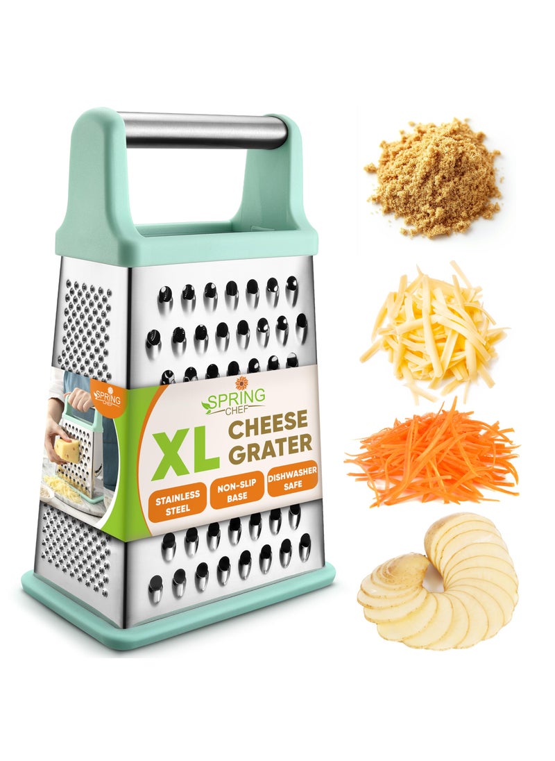 Spring Chef Spring Chef Professional Cheese Grater  Stainless Steel Box Grater for Kitchen XL Size  Perfect 4 Sided Shredder for Parmesan Cheese Vegetables Ginger  Dishwasher Safe  Mint 