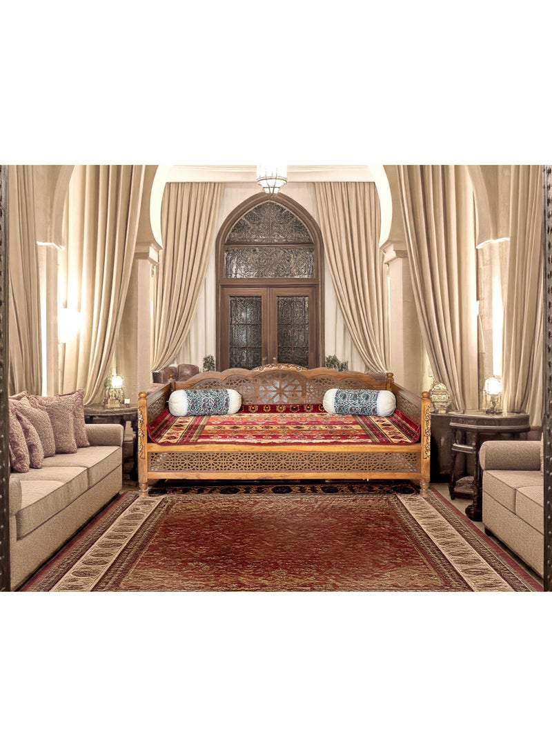 mahome 7 seater Handcrafted Arabic Solid Wood Sofa – Traditional Carved Design with Cushions and carpet. sutable for living room sofa, garden furniture.(plane wood, 150 * 200)  - Image 1
