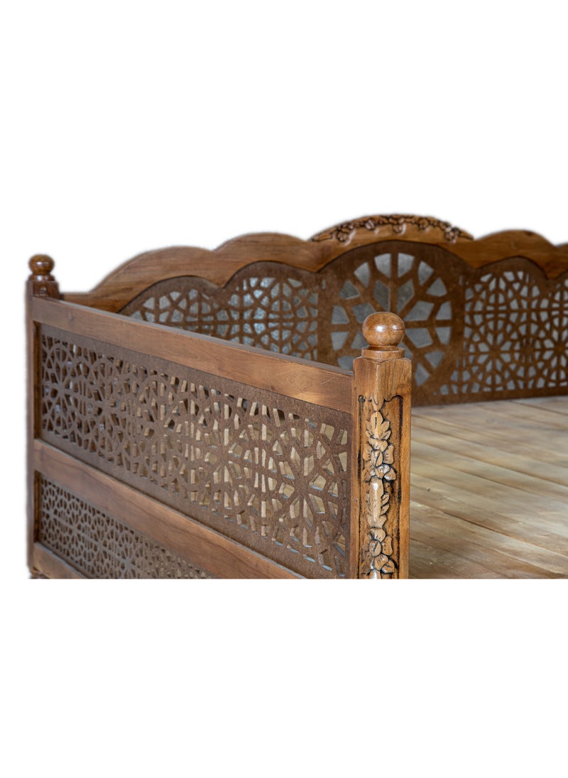 mahome 7 seater Handcrafted Arabic Solid Wood Sofa – Traditional Carved Design with Cushions and carpet. sutable for living room sofa, garden furniture.(plane wood, 150 * 200)  - Image 4