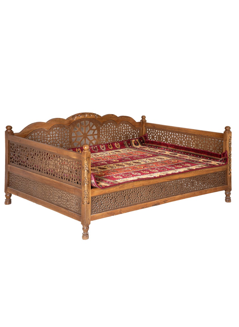 mahome 7 seater Handcrafted Arabic Solid Wood Sofa – Traditional Carved Design with Cushions and carpet. sutable for living room sofa, garden furniture.(plane wood, 150 * 200)  - Image 3