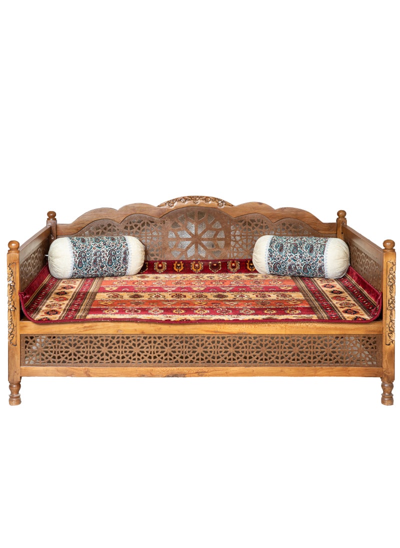mahome 7 seater Handcrafted Arabic Solid Wood Sofa – Traditional Carved Design with Cushions and carpet. sutable for living room sofa, garden furniture.(plane wood, 150 * 200)  - Image 2