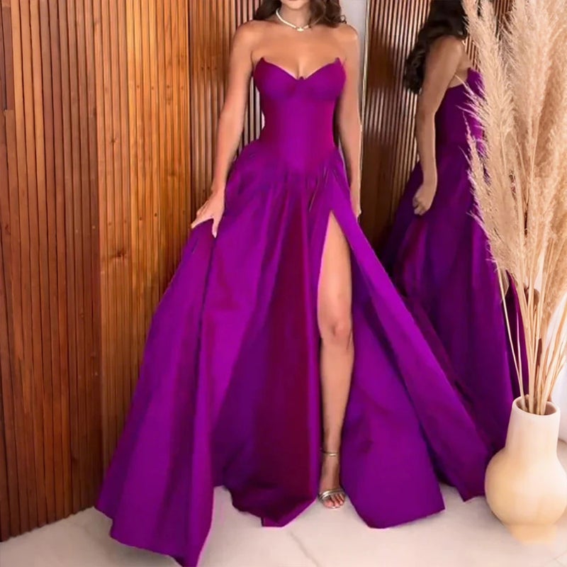 Women'S Summer Tube Top Side Slit Slim Dress Dress - Image 1