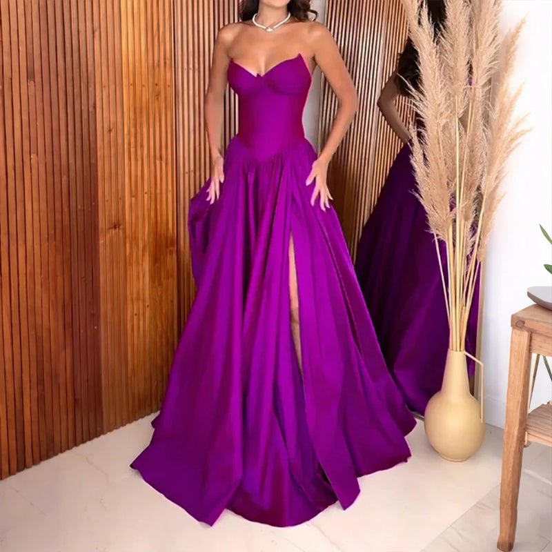 Women'S Summer Tube Top Side Slit Slim Dress Dress - Image 3