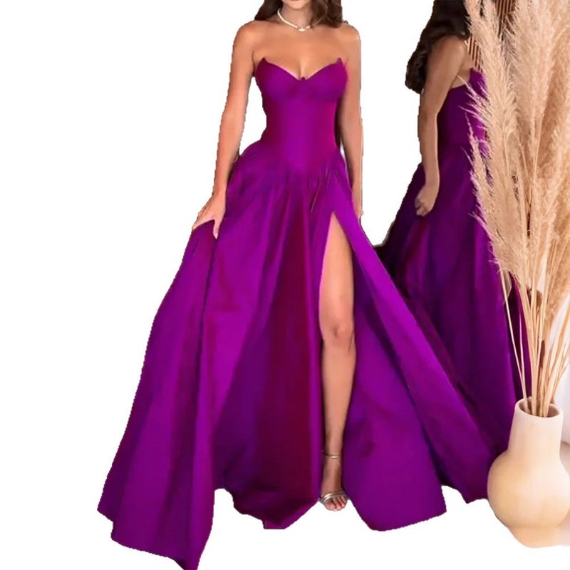 Women'S Summer Tube Top Side Slit Slim Dress Dress - Image 5