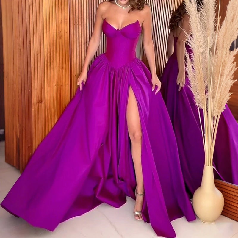 Women'S Summer Tube Top Side Slit Slim Dress Dress - Image 4