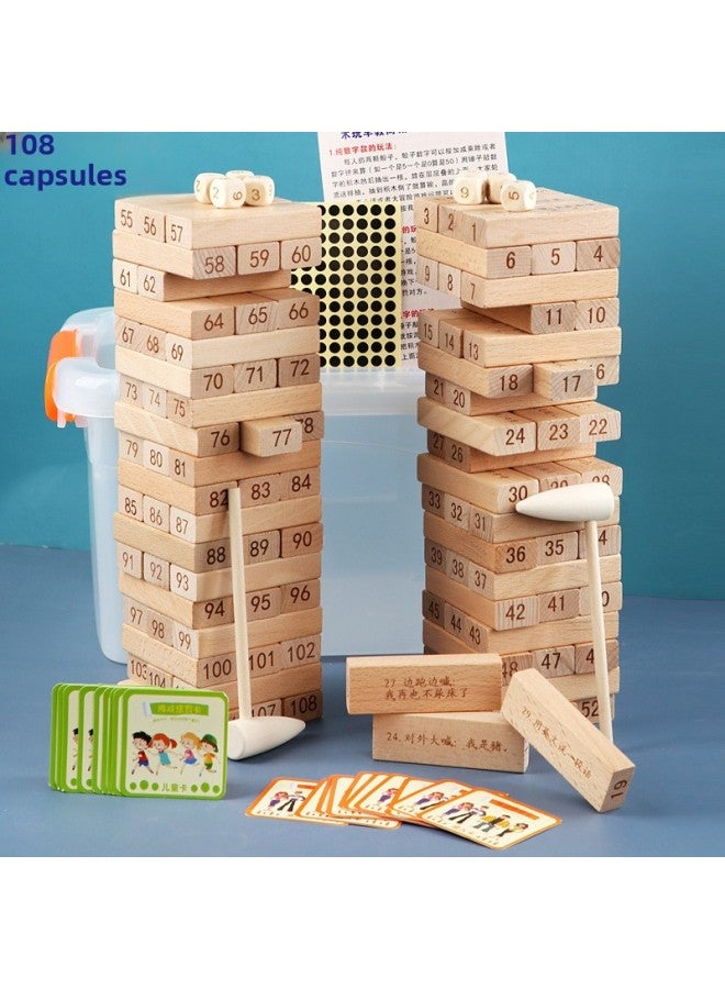 Loquat Children's Layering High Draw Building Blocks Tower Parent-Child Bottom Draw Pay Desktop Games Adult Stacking Toys-Color:60 Pieces In A Barrel With Large Numbers + Text For Adults + Free Full Set Of - Image 3