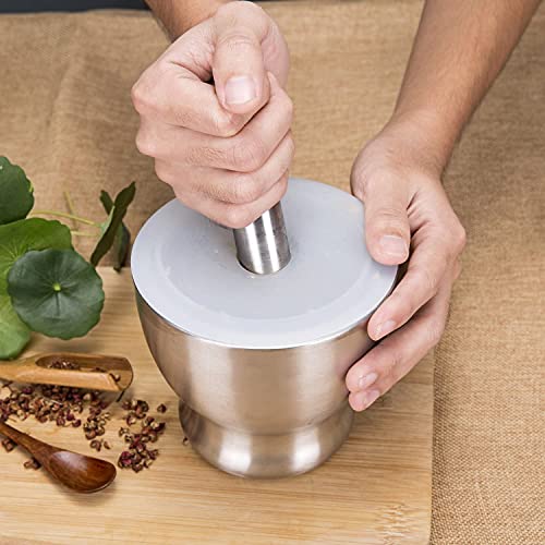 DASNDAS 304 Stainless Steel okhli and musal Kitchen Masher Mortar and Pestle Set Masher Khallad khalbatta for Kitchen Imam dasta Spice Mixer Silver - Image 2