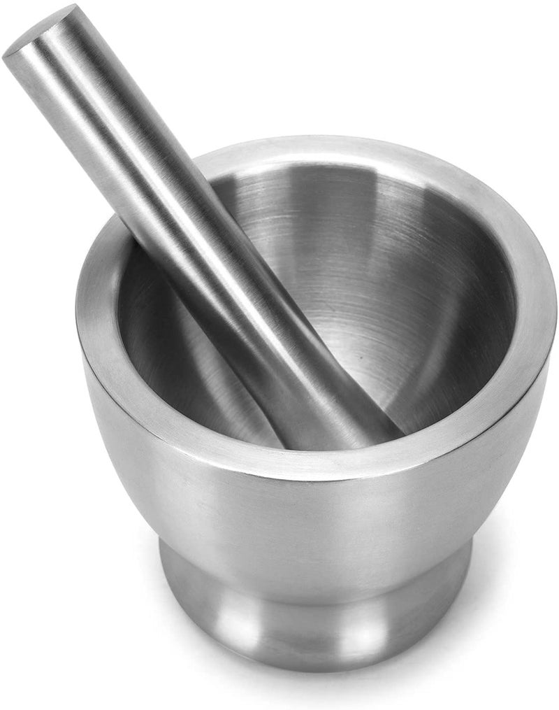 DASNDAS 304 Stainless Steel okhli and musal Kitchen Masher Mortar and Pestle Set Masher Khallad khalbatta for Kitchen Imam dasta Spice Mixer Silver - Image 1