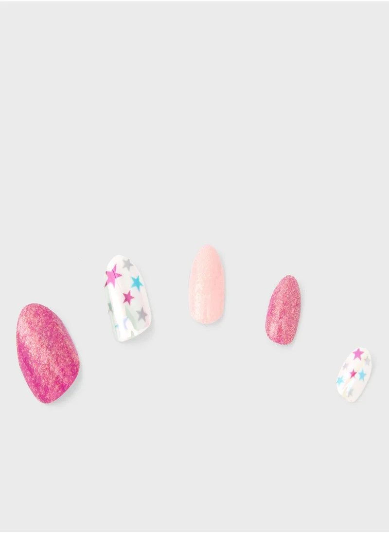 Claires Stars Faux Nails Pink