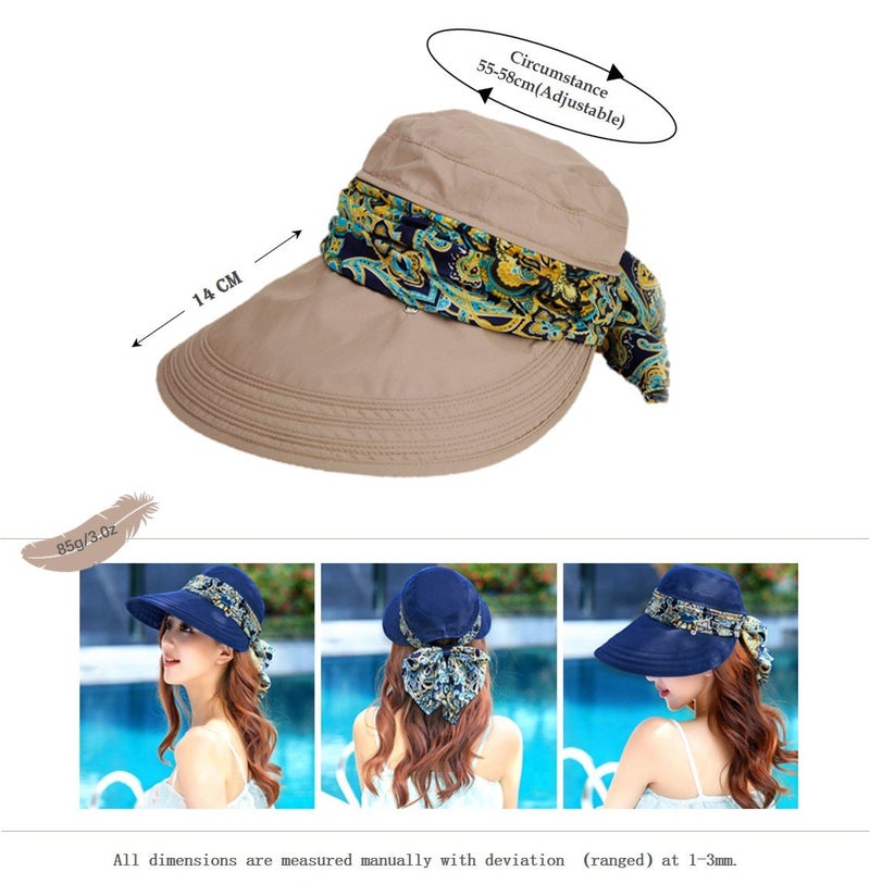 iHomey Roll Up Wide Brim Sun Visor UPF 50+ UV Protection Sun Hat with Neck Protector Khaki - Image 3