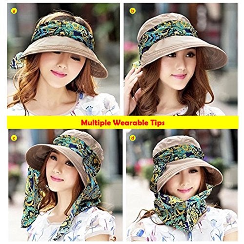 iHomey Roll Up Wide Brim Sun Visor UPF 50+ UV Protection Sun Hat with Neck Protector Khaki - Image 4