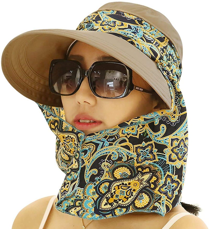 iHomey Roll Up Wide Brim Sun Visor UPF 50+ UV Protection Sun Hat with Neck Protector Khaki - Image 1