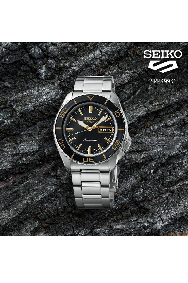 Seiko 5 Sports SRPK99 Automatic Watch – Black Sunray Dial with Gold Accents, 42.5 mm, 100 m WR, Men's Watch - Image 2