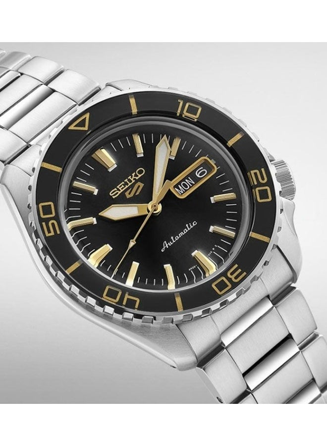 Seiko 5 Sports SRPK99 Automatic Watch – Black Sunray Dial with Gold Accents, 42.5 mm, 100 m WR, Men's Watch - Image 4