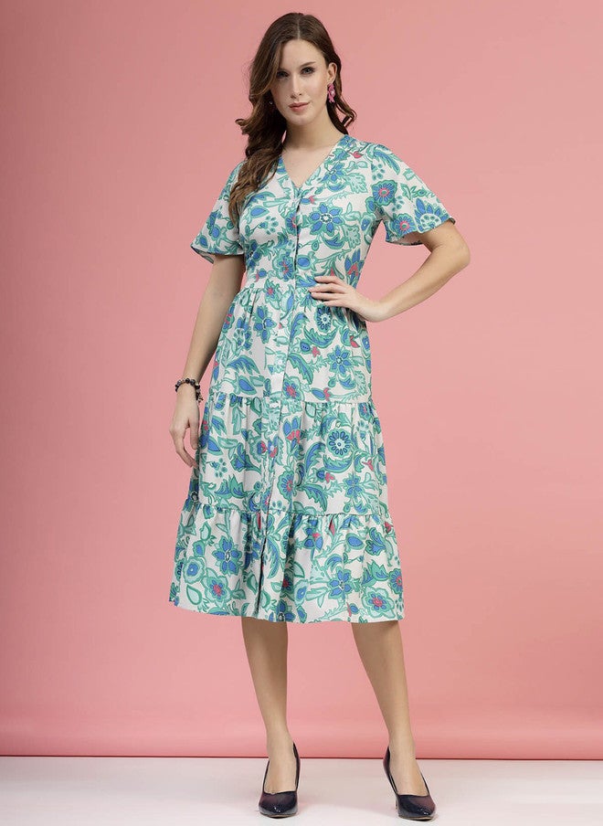 PlusS Floral Printed Midi Dress for Women - Image 1