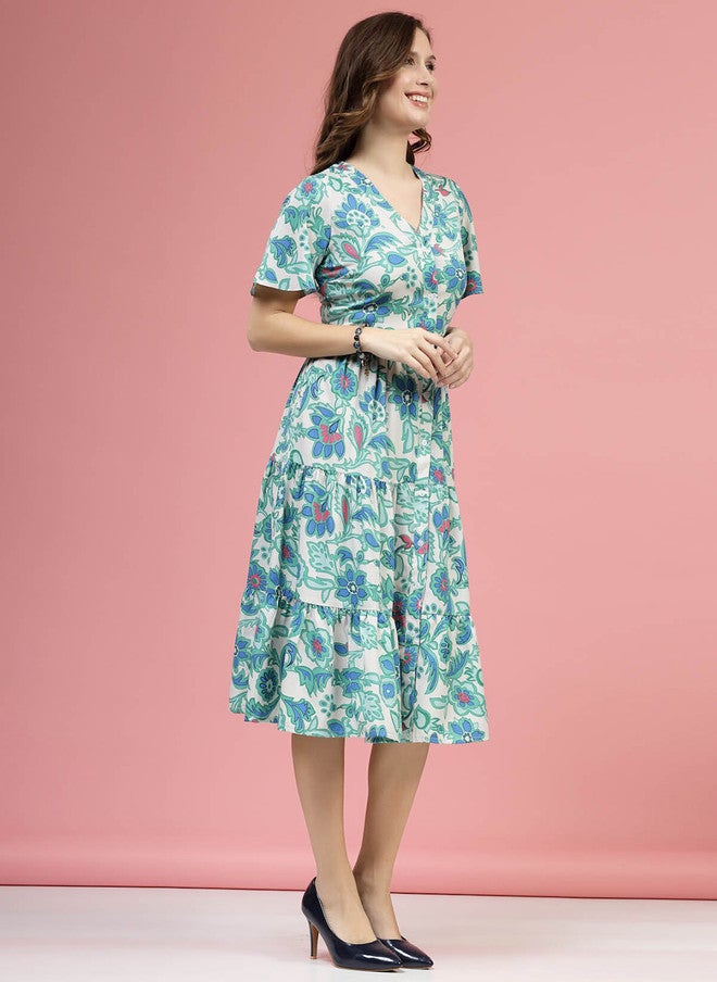 PlusS Floral Printed Midi Dress for Women - Image 3