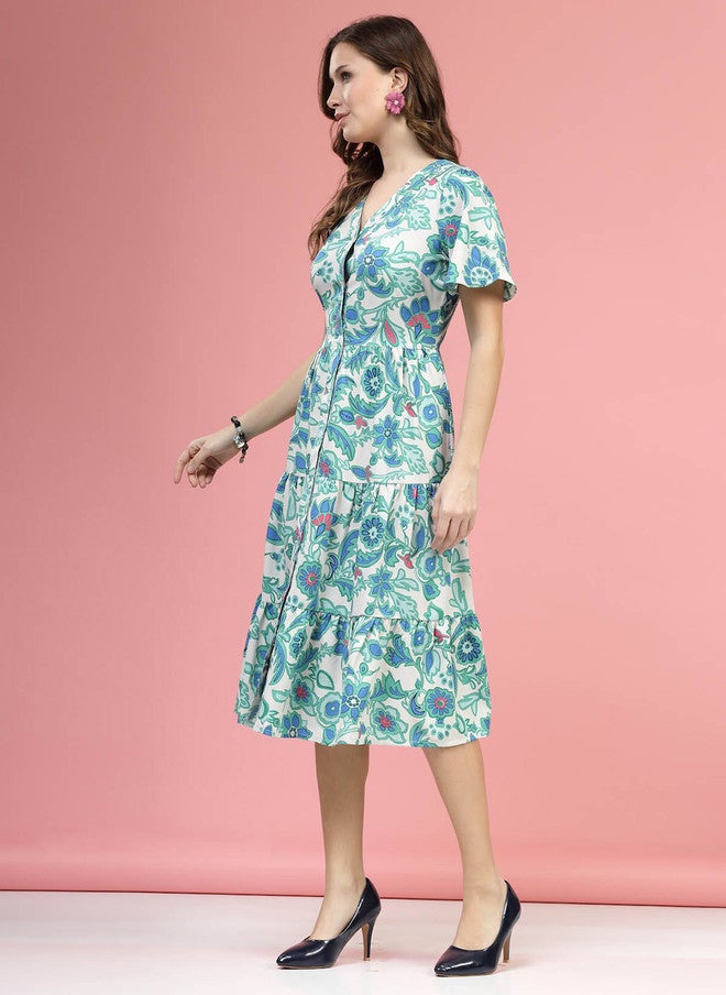PlusS Floral Printed Midi Dress for Women - Image 4
