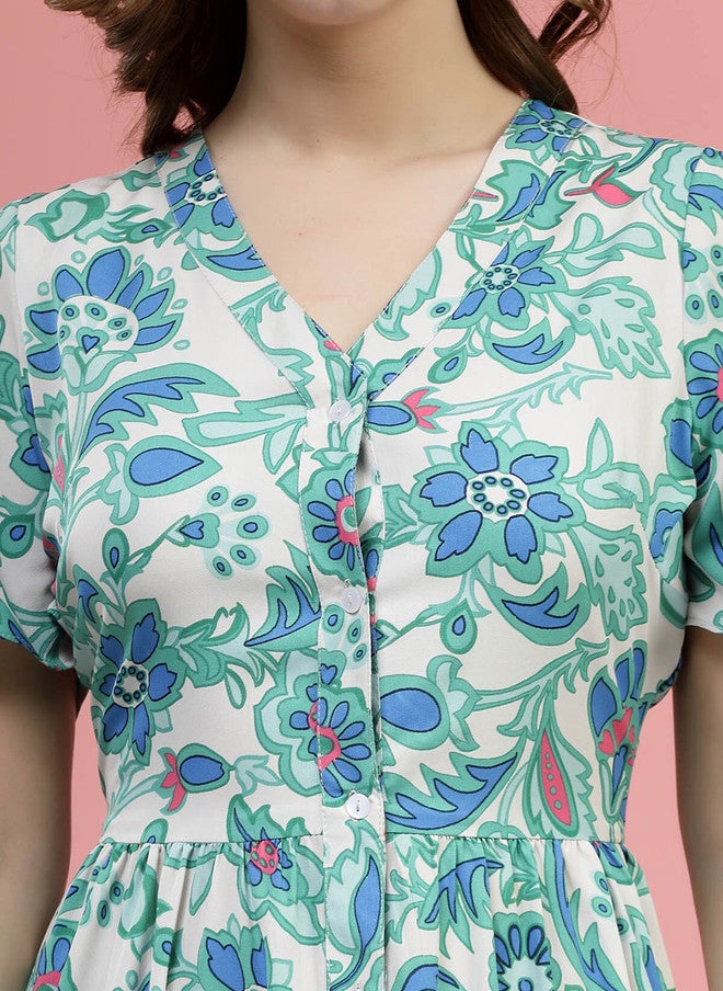 PlusS Floral Printed Midi Dress for Women - Image 2