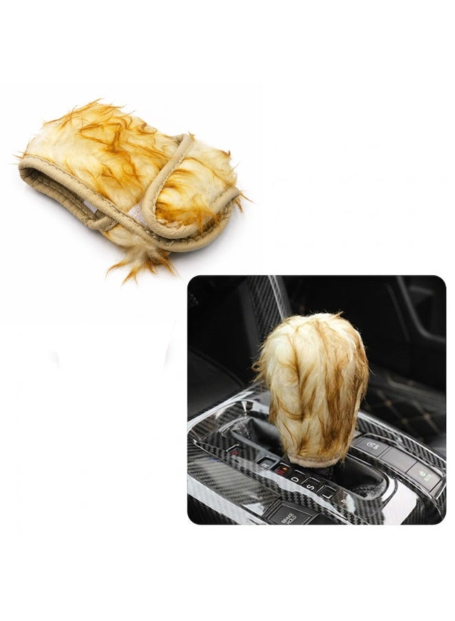 Universal Car Gear Shift Knob Cover & Hand Brake Cover Pad Set, Soft Plush Fur Interior Accessory for Manual & Automatic Cars, Anti-Slip, Easy Installation, Beige & Brown - Image 5