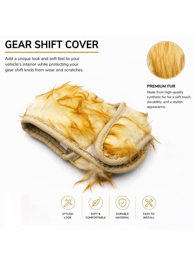 Universal Car Gear Shift Knob Cover & Hand Brake Cover Pad Set, Soft Plush Fur Interior Accessory for Manual & Automatic Cars, Anti-Slip, Easy Installation, Beige & Brown - Image 3