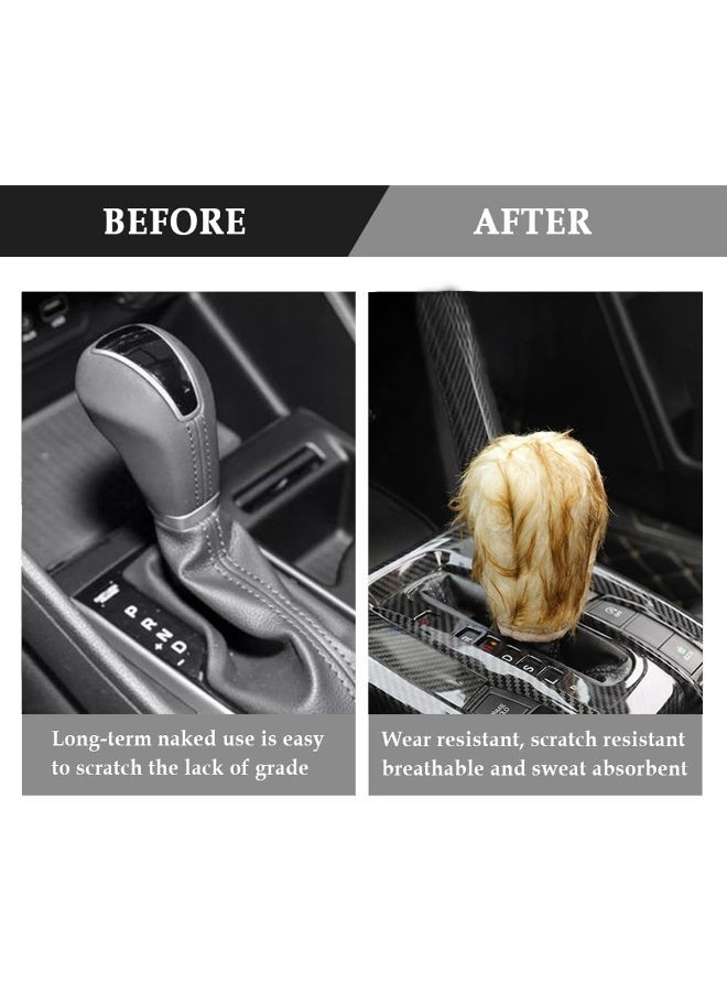 Universal Car Gear Shift Knob Cover & Hand Brake Cover Pad Set, Soft Plush Fur Interior Accessory for Manual & Automatic Cars, Anti-Slip, Easy Installation, Beige & Brown - Image 2