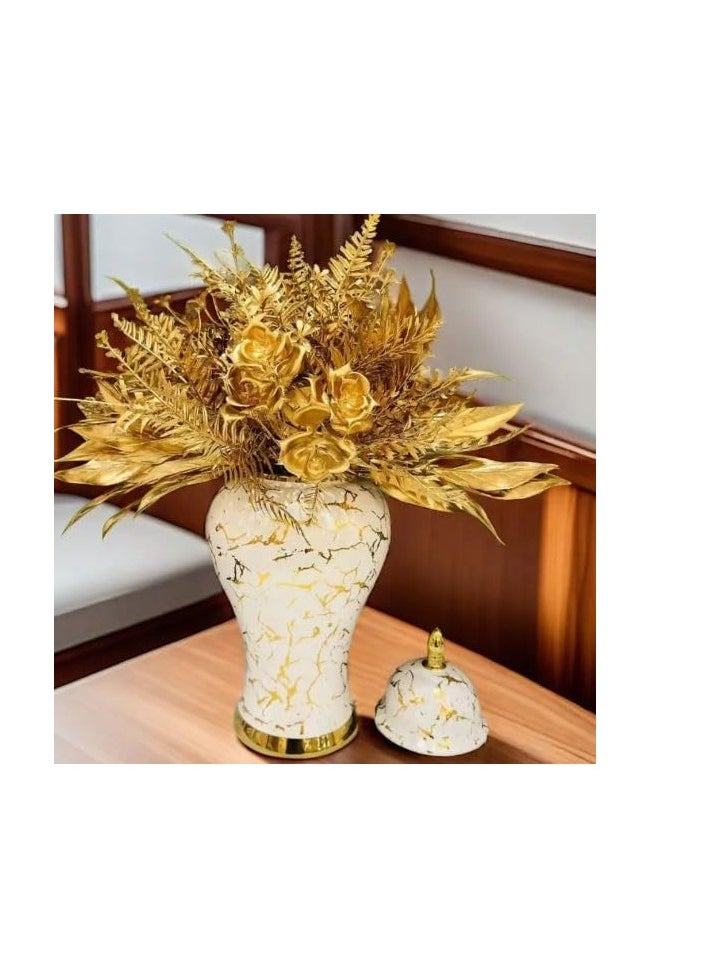 Decorhills Gold & White Marble Print Ceramic Ginger Jar Vases – Elegant Temple Jar with Lid, Flower Vase, Decorative Tea Canister & Storage Container for Home, Office, Kitchen, Shelf & Living Room Décor  - Image 3