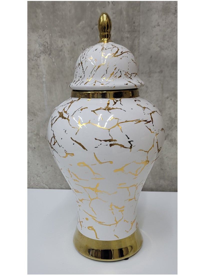 Decorhills Gold & White Marble Print Ceramic Ginger Jar Vases – Elegant Temple Jar with Lid, Flower Vase, Decorative Tea Canister & Storage Container for Home, Office, Kitchen, Shelf & Living Room Décor  - Image 1
