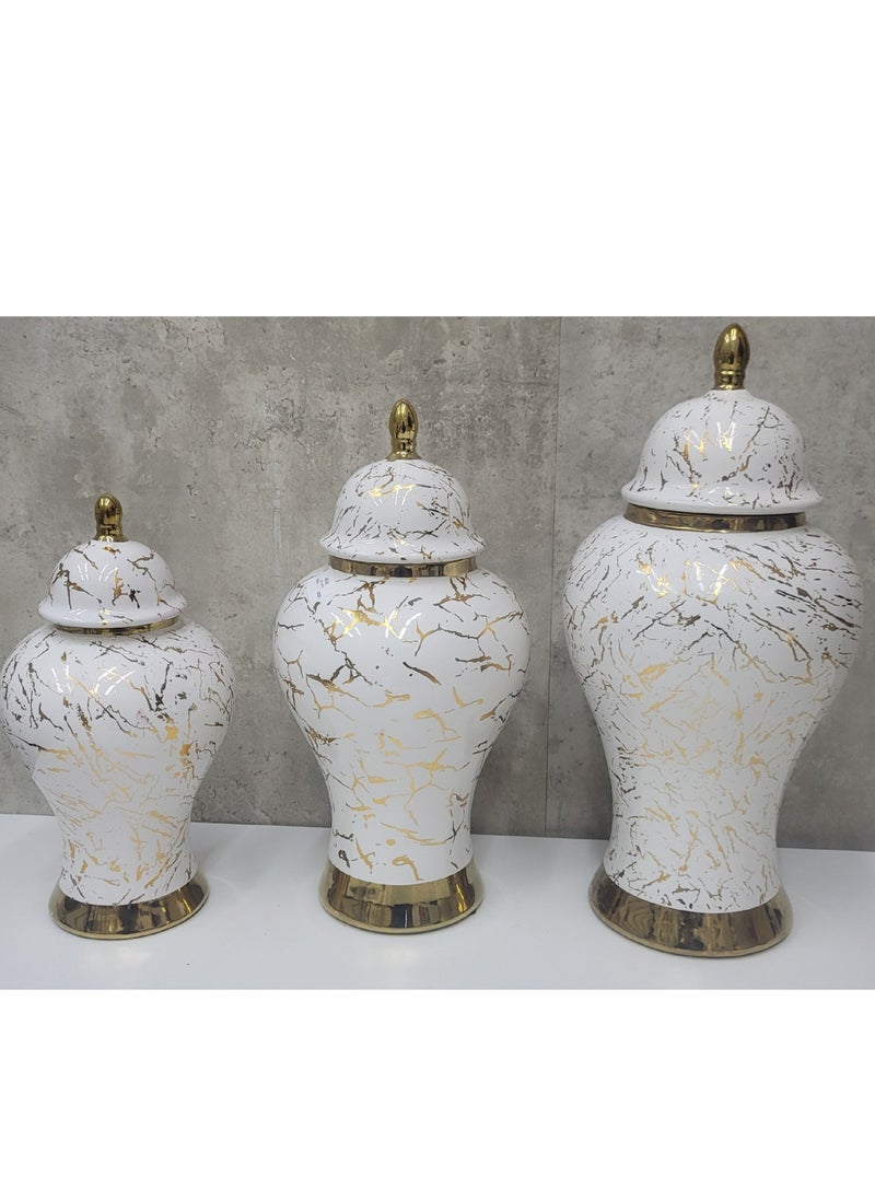 Decorhills Gold & White Marble Print Ceramic Ginger Jar Vases – Elegant Temple Jar with Lid, Flower Vase, Decorative Tea Canister & Storage Container for Home, Office, Kitchen, Shelf & Living Room Décor  - Image 2