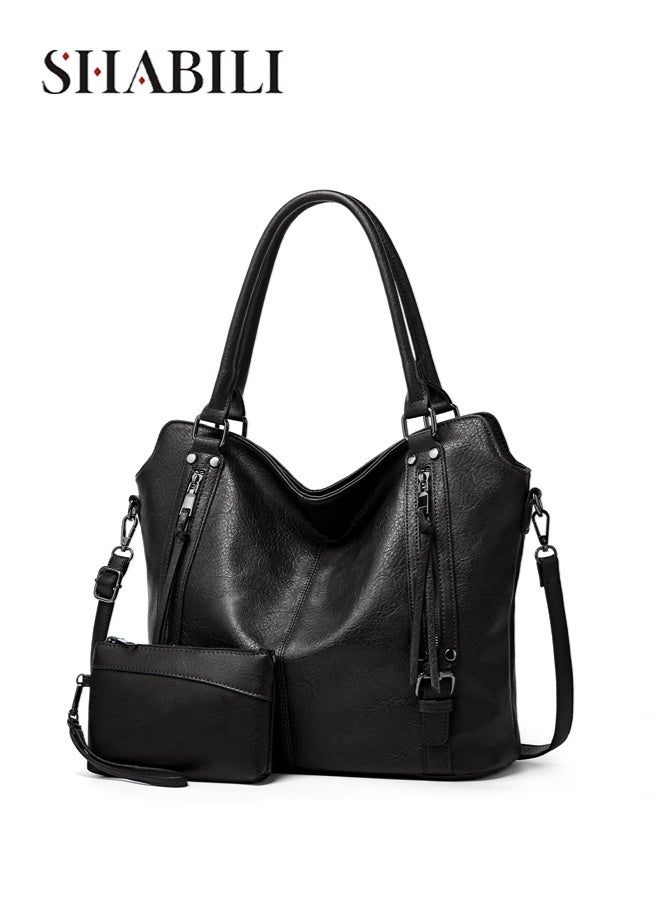 SHABILI Women Shoulder Bag Tote Satchel Wallet Set, Ladies Crossbody Sling Bag with Card Holder, PU Leather Large-Capacity Multiple Pockets Daily College Work School Travel Shopping Party Casual Use (Black) - Image 1