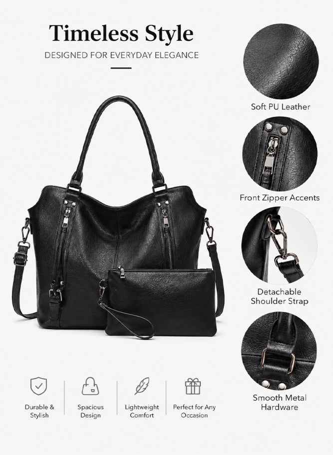SHABILI Women Shoulder Bag Tote Satchel Wallet Set, Ladies Crossbody Sling Bag with Card Holder, PU Leather Large-Capacity Multiple Pockets Daily College Work School Travel Shopping Party Casual Use (Black) - Image 5