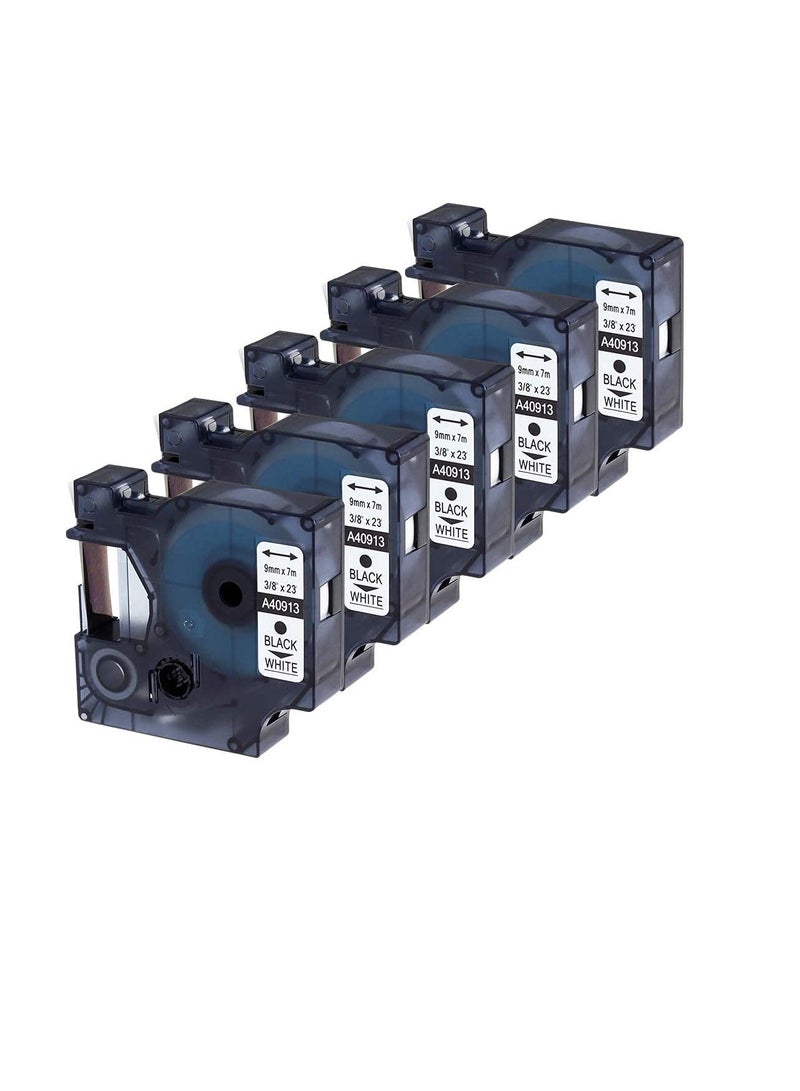 5 Pack Replace Dymo D1 Label Tape Black on White 9 mm X 7 m - Image 2